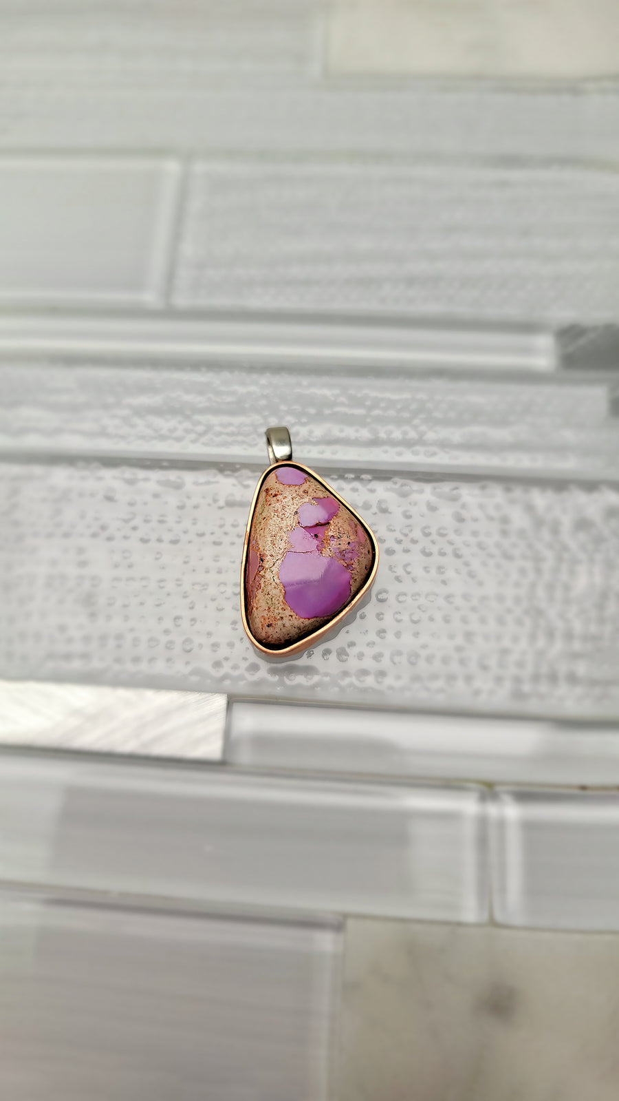 Natural Cantera Mexican Pink Purple Opal Sterling Silver & Copper Pendant - AAA Grade Opal