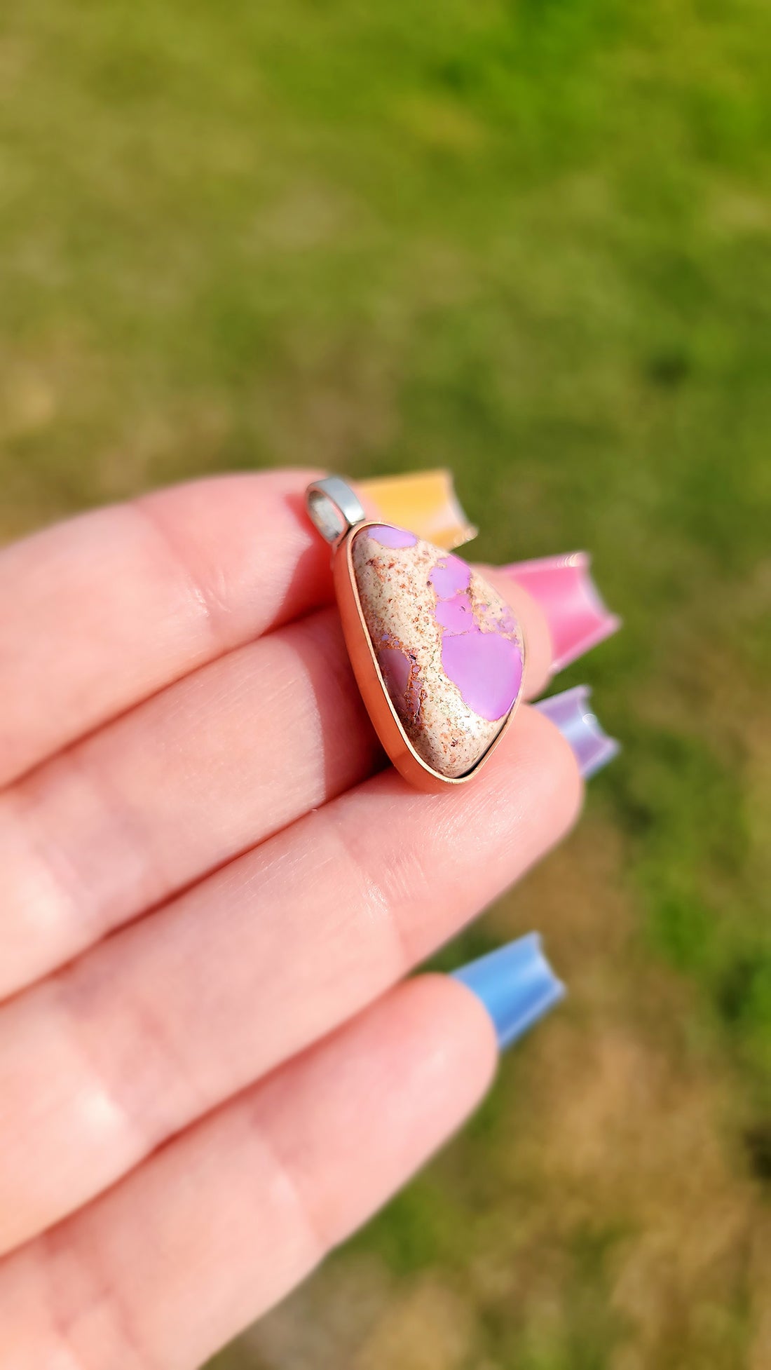 Natural Cantera Mexican Pink Purple Opal Sterling Silver & Copper Pendant - AAA Grade Opal