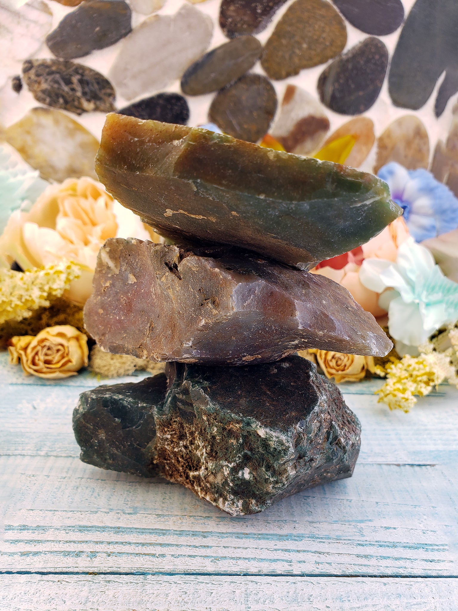 rough fancy jasper stones stacked on top of each other