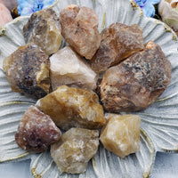 rough fire quartz stone pieces on dish display
