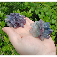 Fluorite Gemstone Lotus Flower Succulent Carving - Blue, Green, and Purple Fluorite