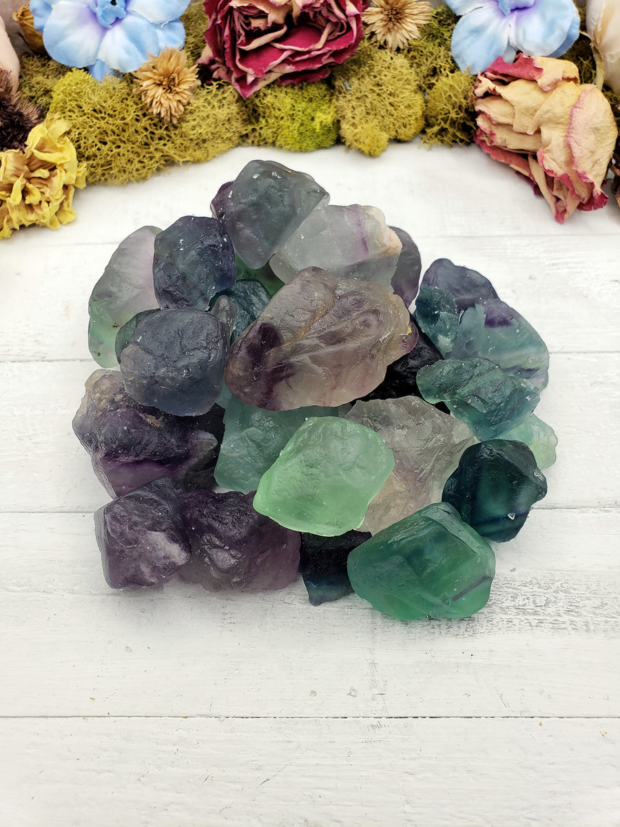collection of rough fluorite crystal