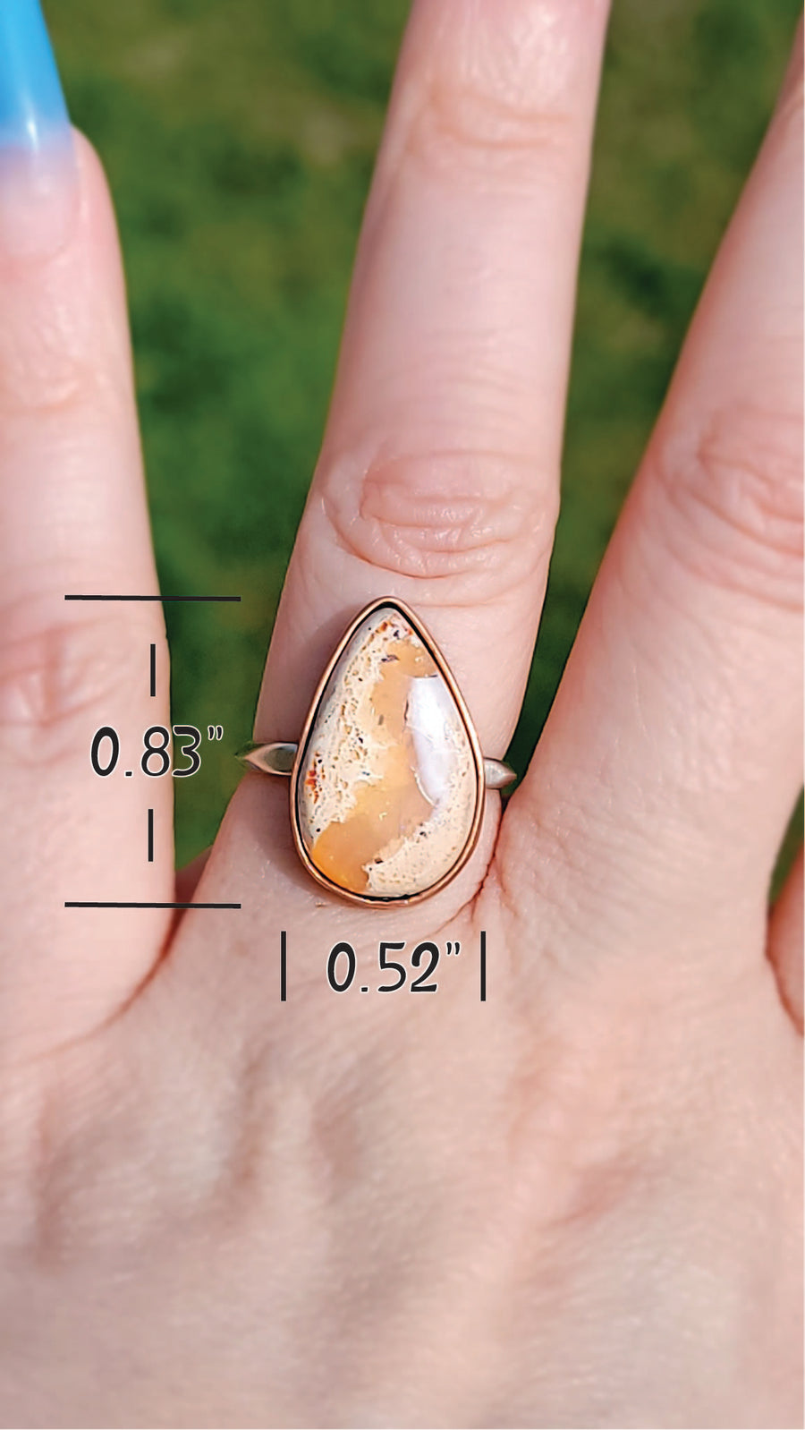 Natural Cantera Mexican Opal Sterling Silver Ring Measurement