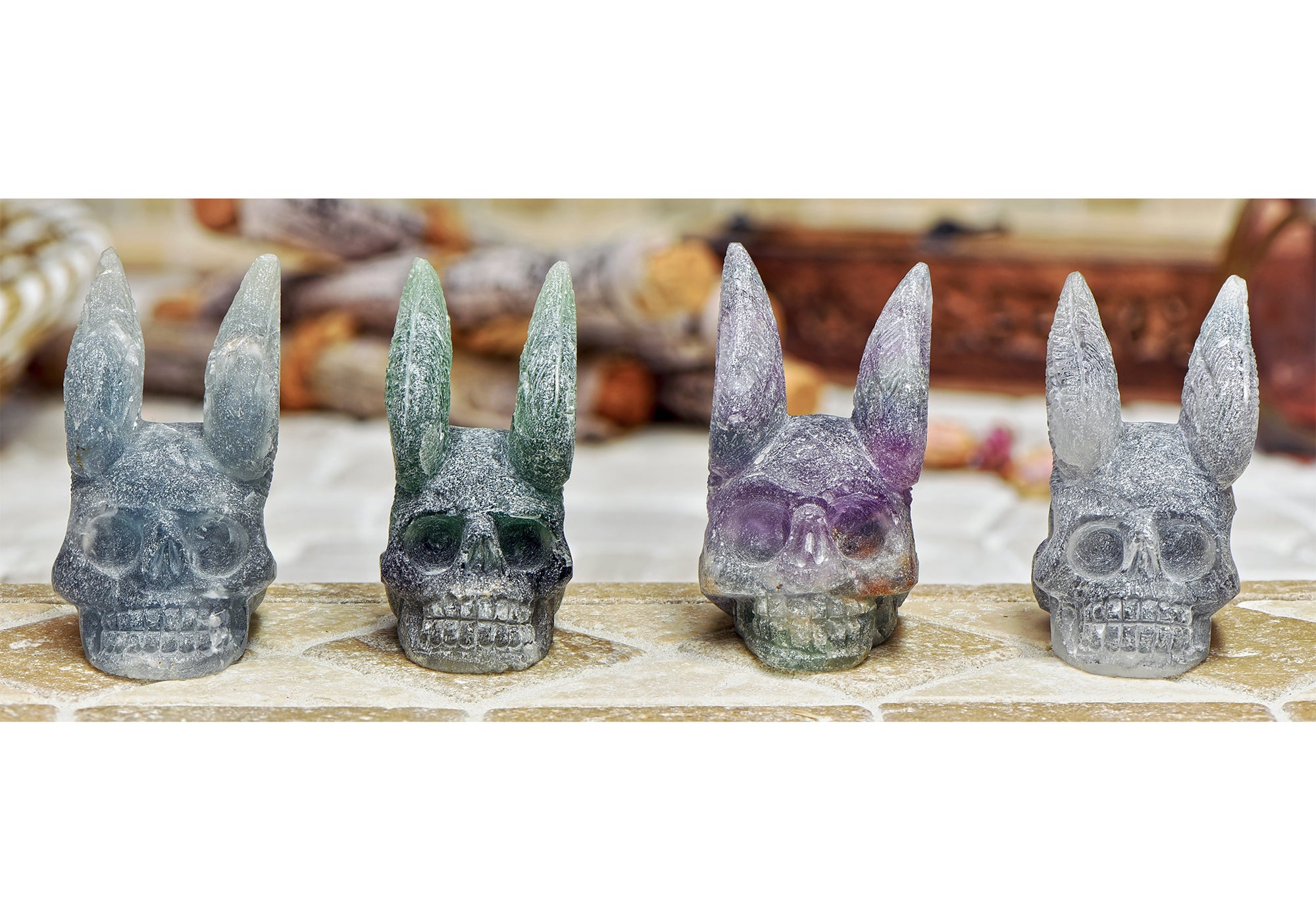 Fluorite Gemstone Carving Skull with Wings 3