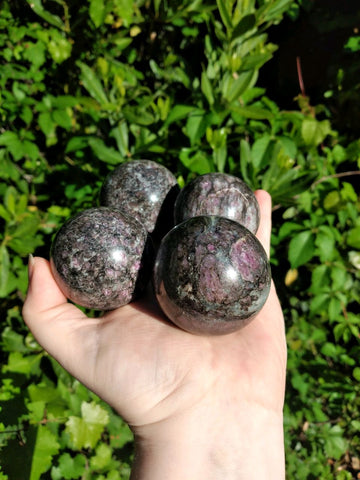 Garnet in Astrophyllite Gemstone Sphere Orb - Multiple Sizes