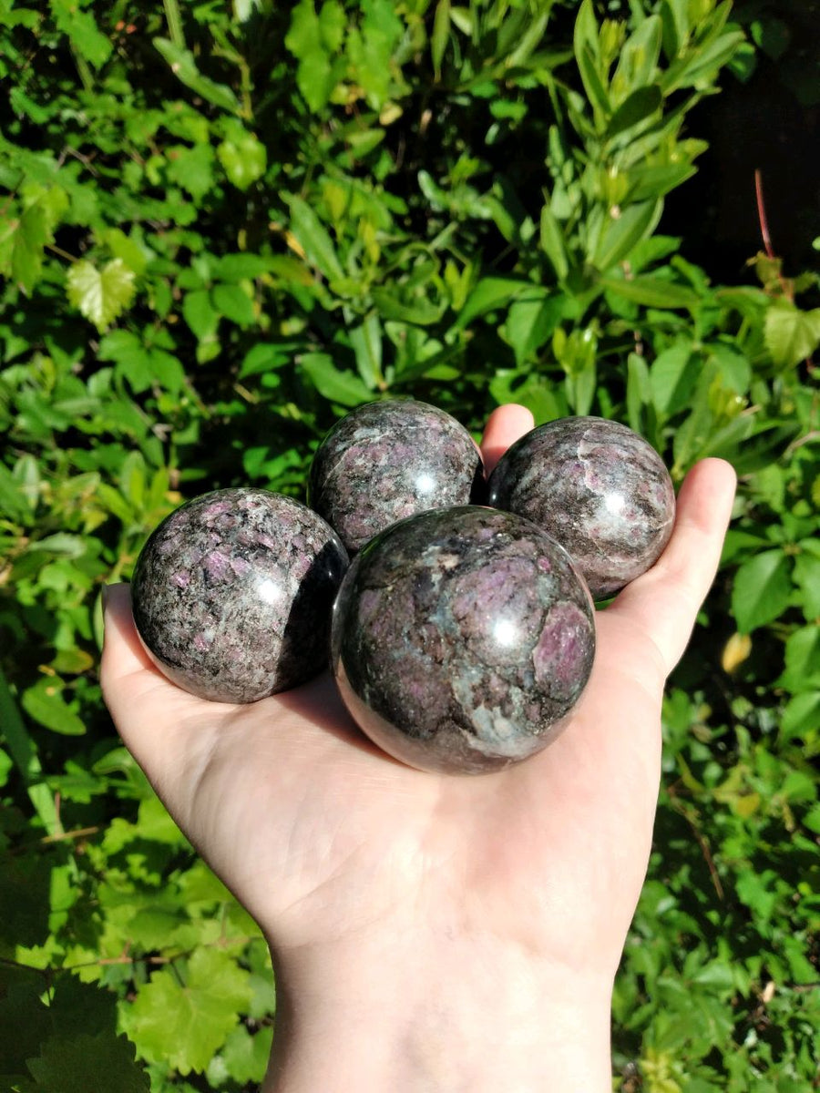 Garnet in Astrophyllite Gemstone Sphere Orb - Multiple Sizes