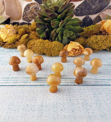 Gold Quartz Gemstone Toadstool Mushroom Carving - Mini Shroom!