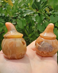 Gold Quartz Natural Gemstone Spooky Pumpkin Totem Jack-o-Lantern Carving