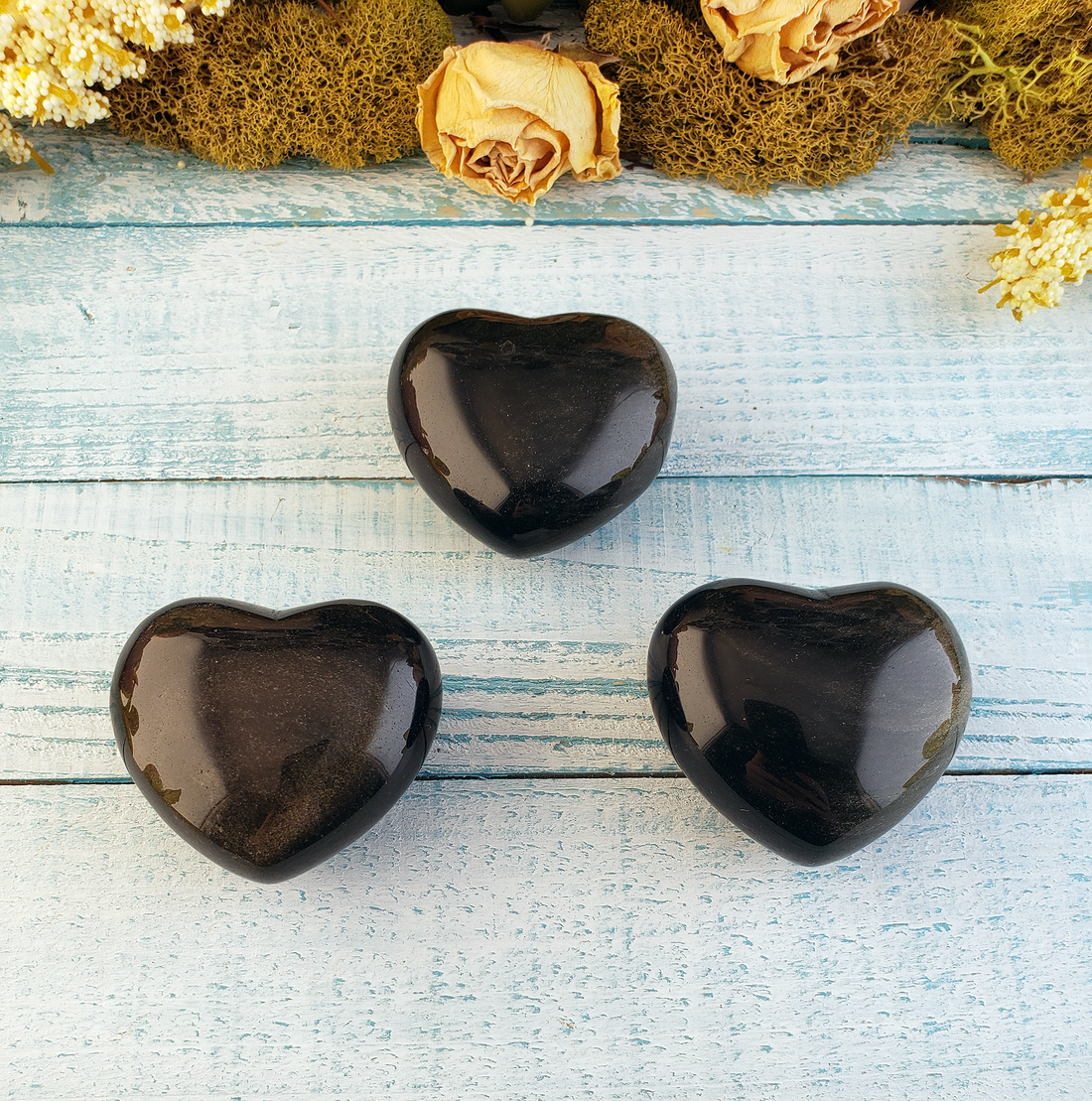 Gold Sheen Obsidian Gemstone Puffy Heart Carving