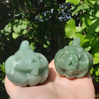 Green Aventurine Gemstone Happy Pumpkin Totem Jack-o-Lantern Carving - Natural Internal Fracturing
