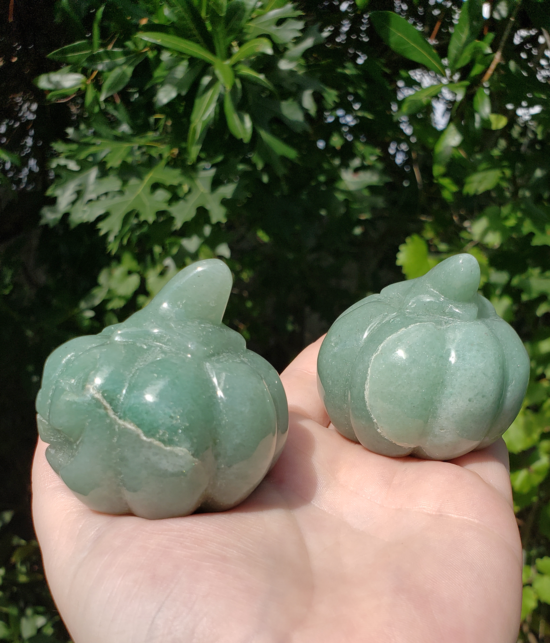 Green Aventurine Gemstone Happy Pumpkin Totem Jack-o-Lantern Carving - Natural Gemstone