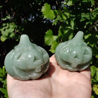 Green Aventurine Gemstone Happy Pumpkin Totem Jack-o-Lantern Carving - Cheerful