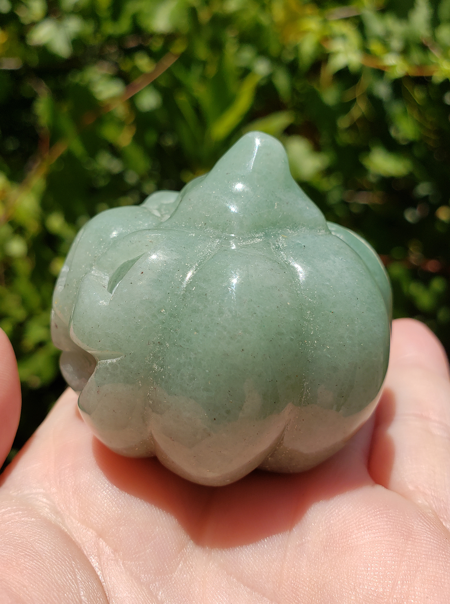 Green Aventurine Happy Pumpkin Totem Jack-o-Lantern Carving