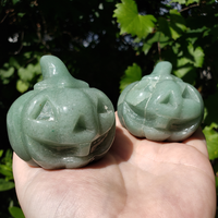 Green Aventurine Gemstone Happy Pumpkin Totem Jack-o-Lantern Carving - Natural Internal Fractures in the Front