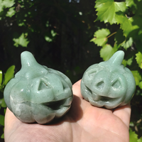 Green Aventurine Gemstone Happy Pumpkin Totem Jack-o-Lantern Carving - Laughing Together