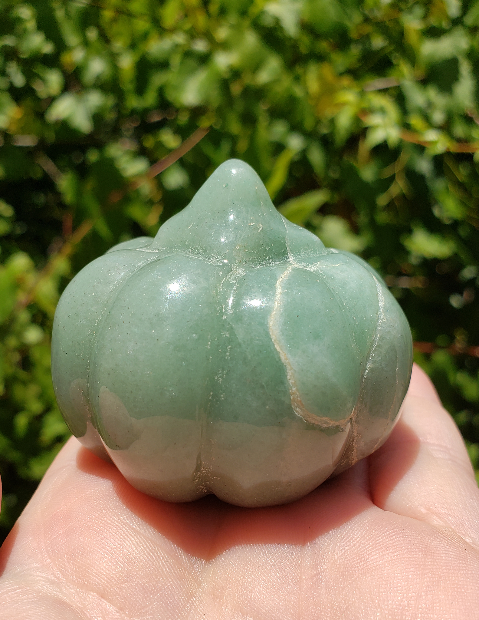 Green Aventurine Gemstone Happy Pumpkin Jack-o-Lantern Carving