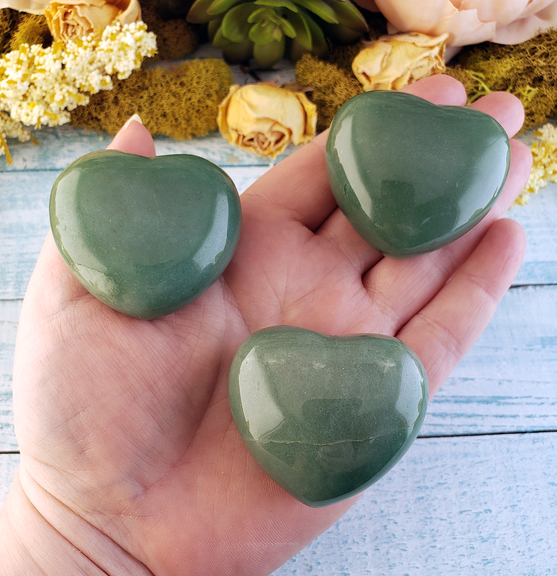 Green Aventurine Gemstone Puffy 40-45mm Heart - Single Stone