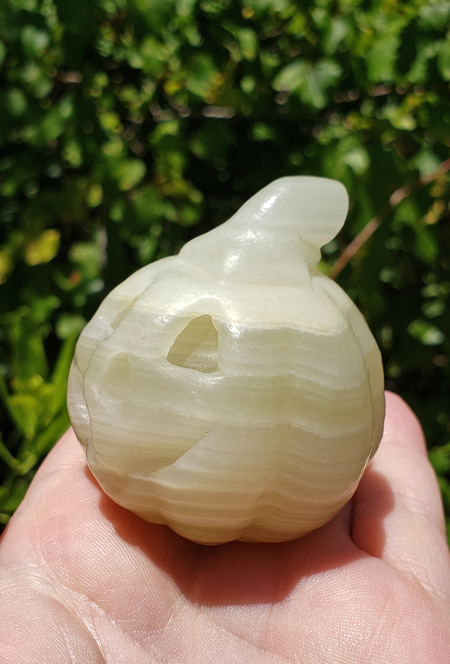 Green Marble Onyx Gemstone Happy Pumpkin Totem Jack-o-Lantern