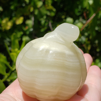 Green Marble Onyx Gemstone Happy Pumpkin Totem Jack-o-Lantern Carving