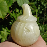 Green Marble Onyx Gemstone Spooky Pumpkin Jack-o-Lantern Carving