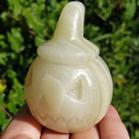 Green Marble Onyx Gemstone Spooky Pumpkin Totem Jack-o-Lantern Carving