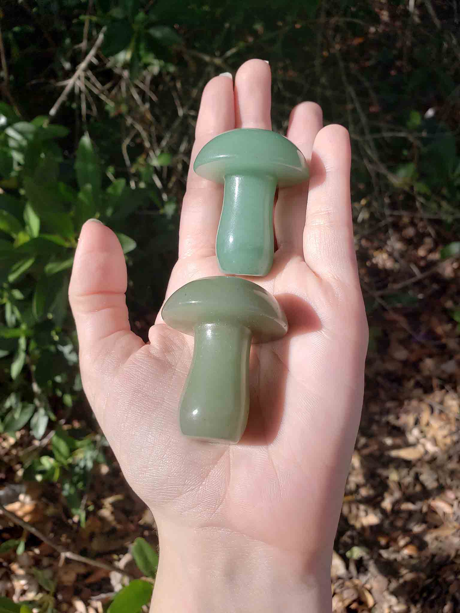 Green Aventurine Polished Gemstone Toadstool Mushroom Carving