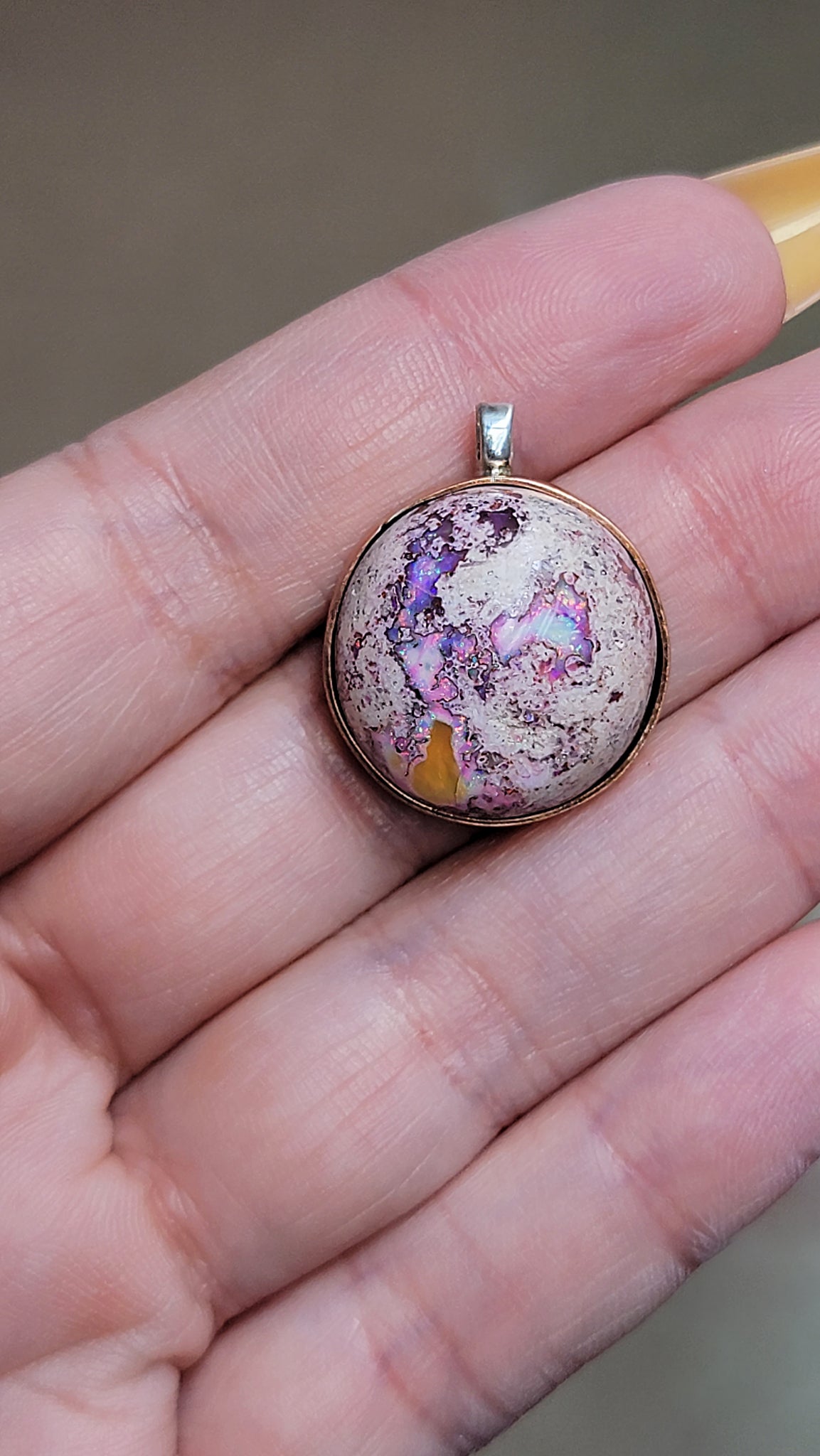 Natural Cantera Mexican Pink Purple Opal Sterling Silver &amp; Copper Pendant - AAA Grade Opal