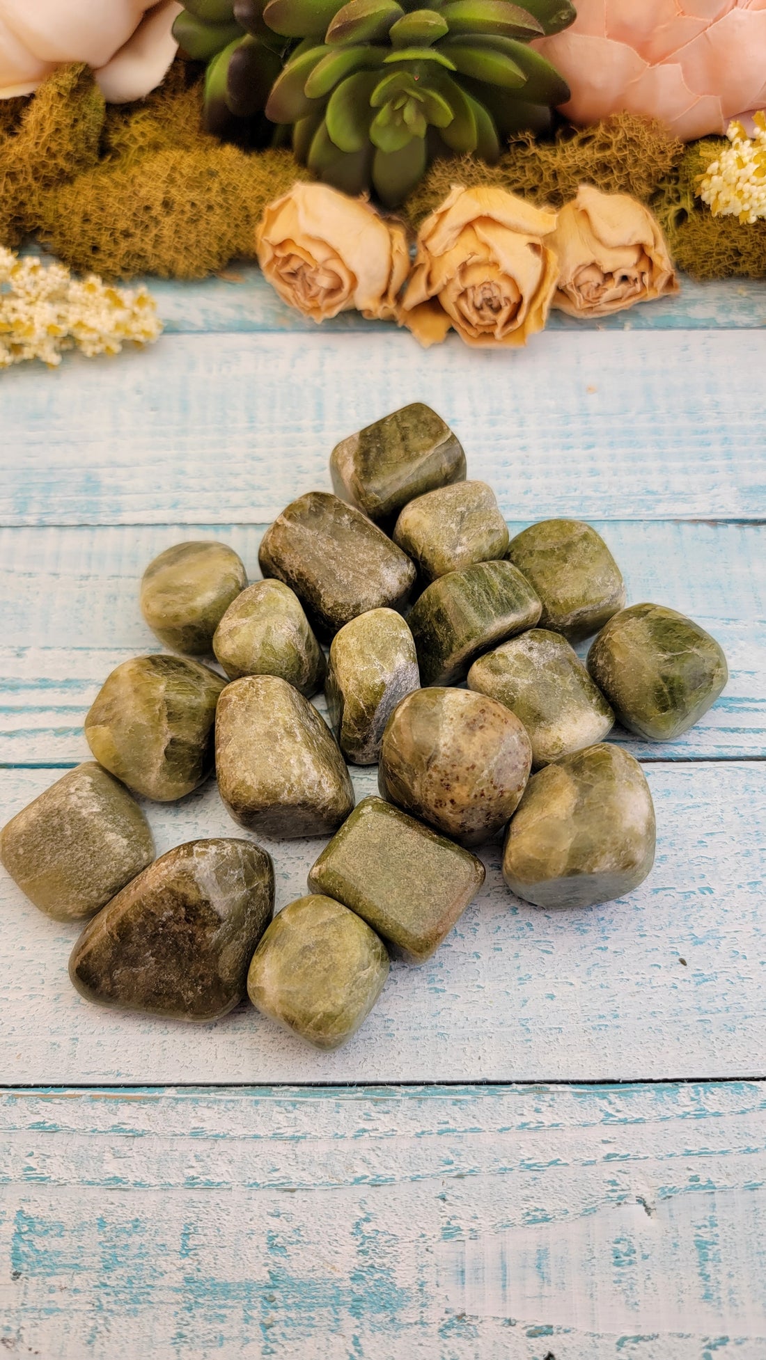 tumbled green snakeskin jasper stones