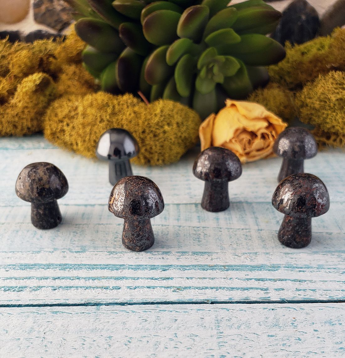 Hematite Gemstone Toadstool Mushroom Carving - Mini Shroom!