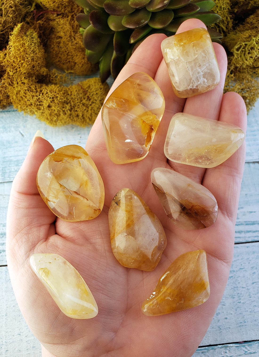Hematoid Quartz Golden Yellow Natural Tumbled Stone - Stone of Mindfulness - Freeform Large: 0.8" - 1.25"