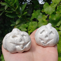 Howlite Gemstone Happy Pumpkin Totem Jack-o-Lantern Carving - Cheerful