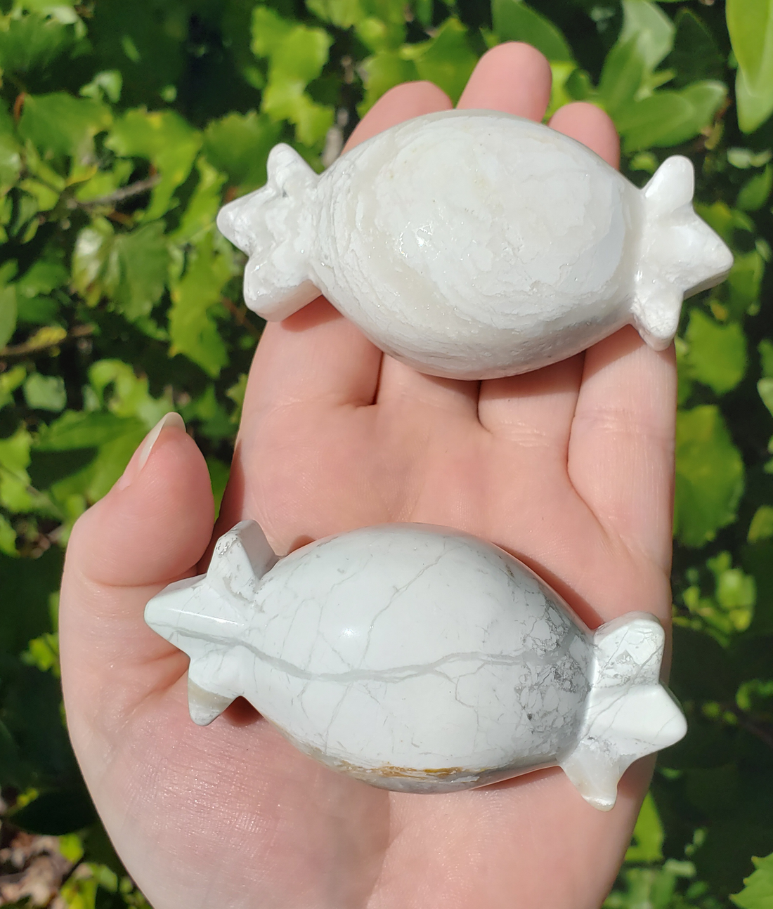 Howlite in Quartz Natural Gemstone Holiday Sweetie Candy Carving - Outdoor Light