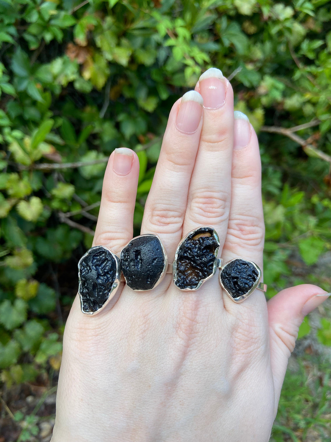 Natural Meteorite Stone Ring 2 with Onyx – Andrea Jaye Collection
