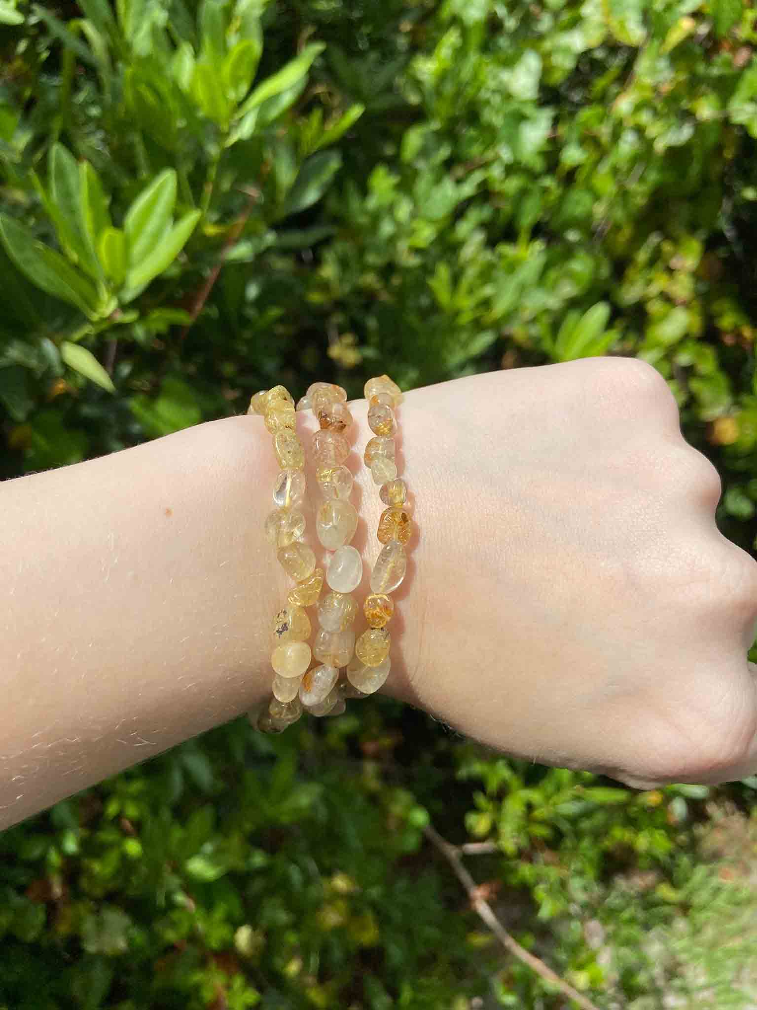 Gold Rutile Quartz Natural Gemstone Pebble Bracelet