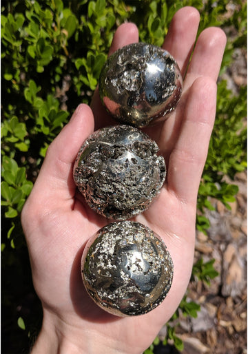 Pyrite Gemstone Orb Sphere Marble - Multiple Sizes
