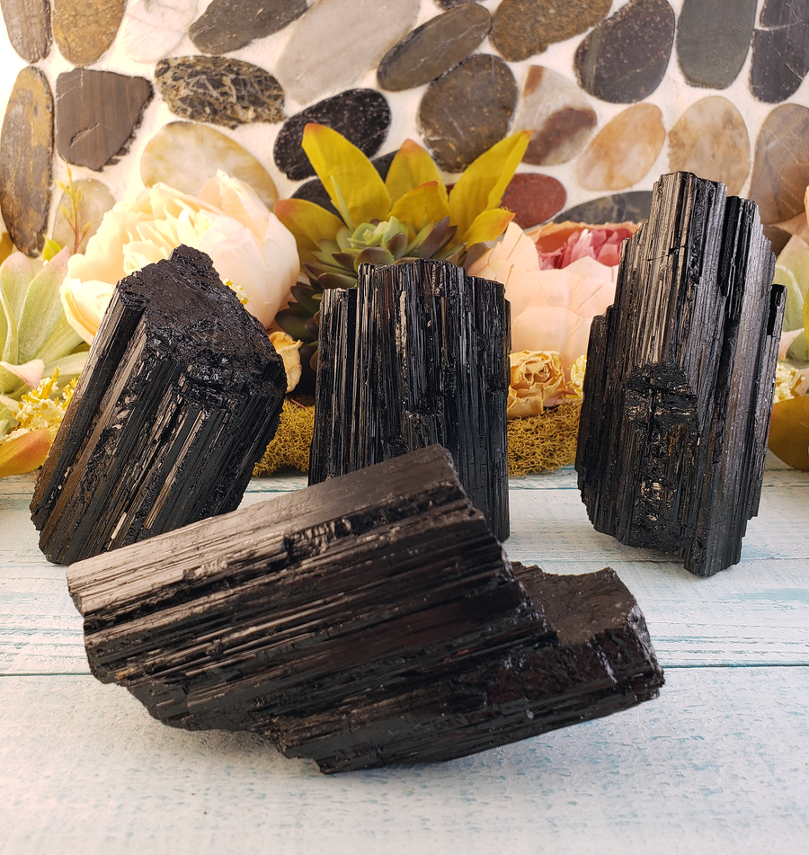 Black Tourmaline Natural Raw Rough Gemstone - Jumbo - Some Specimens are Freestanding