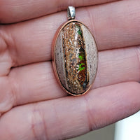 Natural Cantera Mexican Green Rainbow Opal Sterling Silver & Copper Pendant - AA Grade Opal