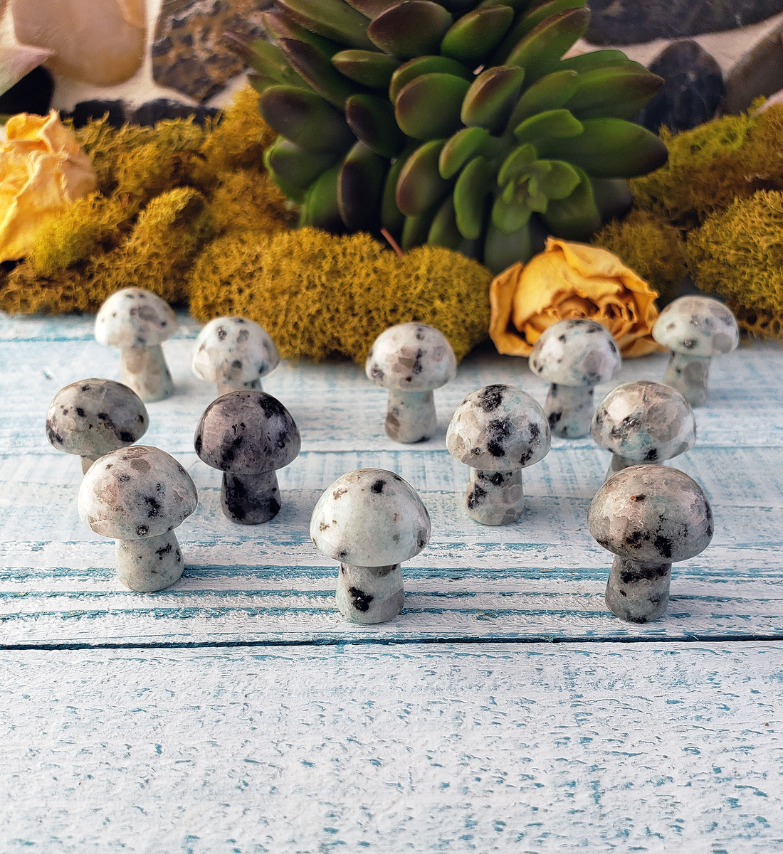 Kiwi Sesame Jasper Gemstone Toadstool Mushroom Carving - Mini Shroom!