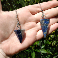 Lapis Lazuli Gemstone Polished Pendulum with Chakra Beaded Chain - Pictured: Two Lapis Lazuli Pendulum Tips