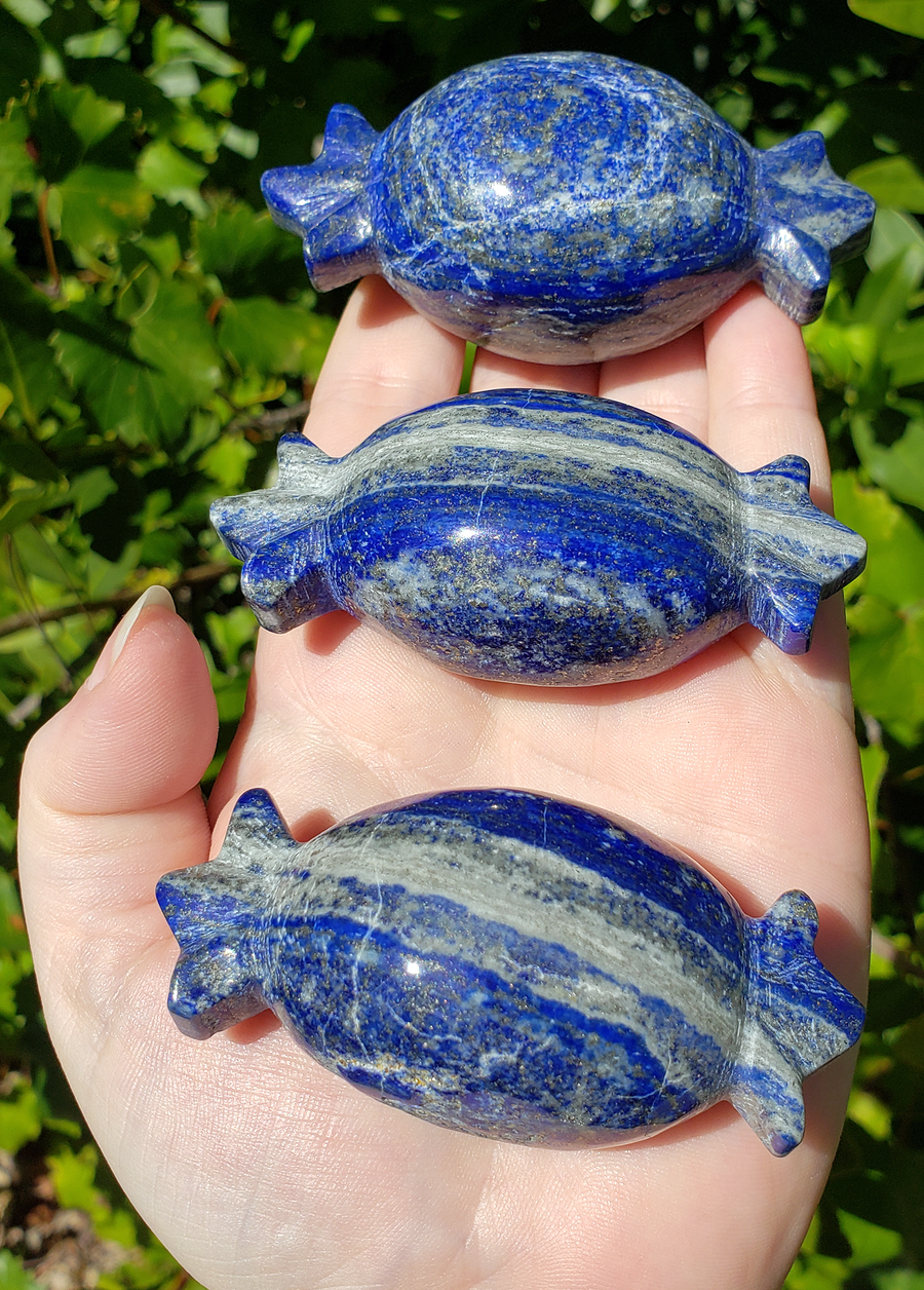 Lapis Lazuli Natural Gemstone Holiday Sweetie Candy Carving - Three Pretty Candies