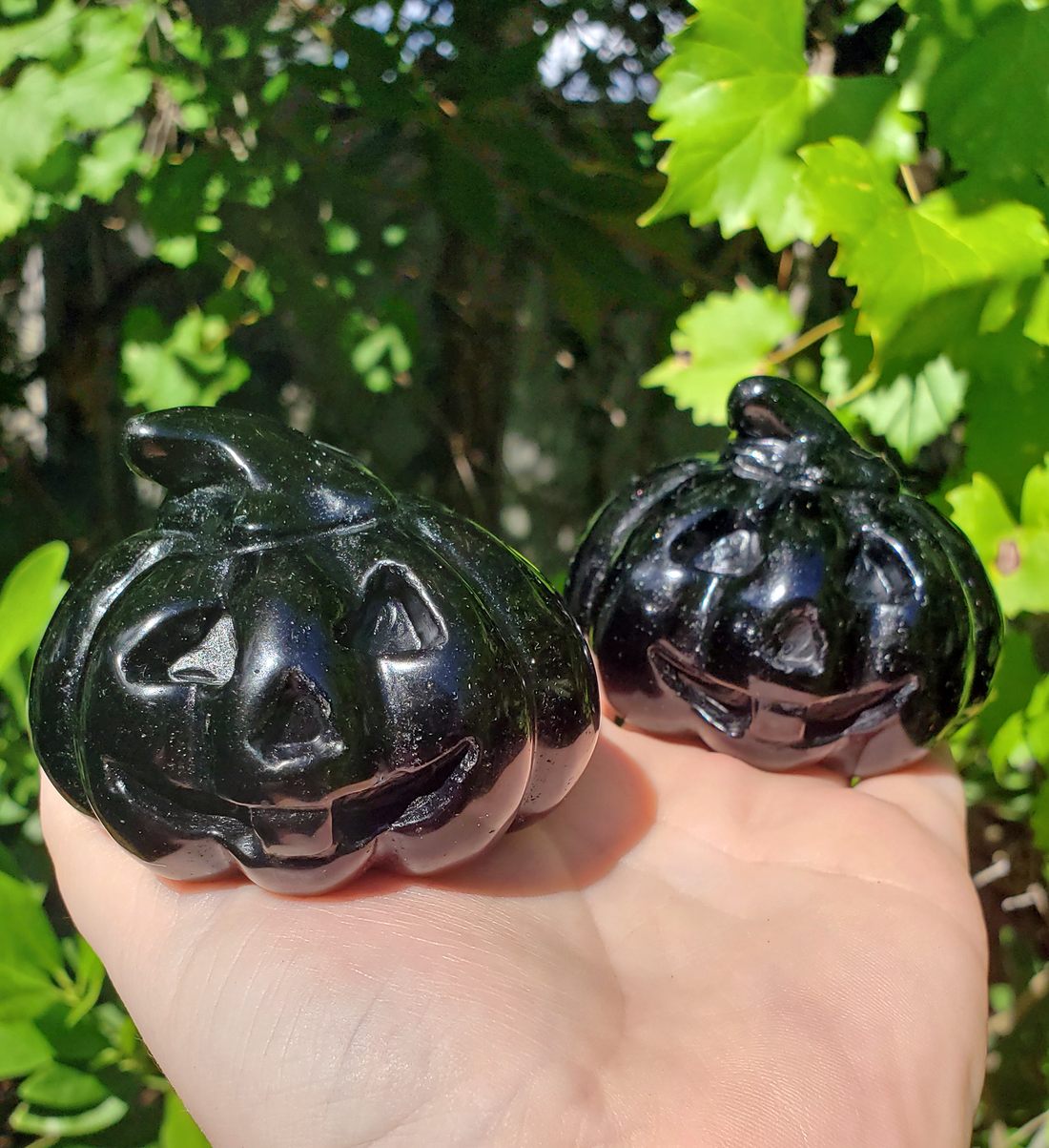 Large Obsidian Gemstone Happy Pumpkin Totem Jack-o-Lantern