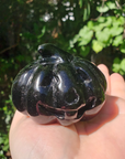 Large Obsidian Gemstone Happy Pumpkin Totem Jack-o-Lantern Carving - Cheerful Buddy