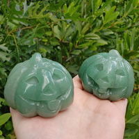Large Green Aventurine Gemstone Happy Pumpkin Totem Jack-o-Lantern Carving - Smiling