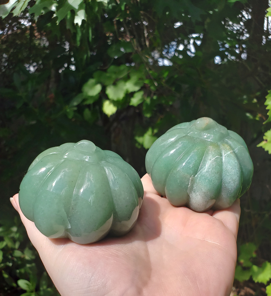 Large Green Aventurine Gemstone Happy Pumpkin Totem Jack-o-Lantern