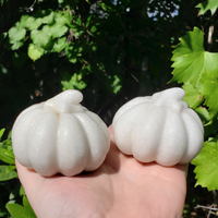 Large Milky Quartz Gemstone Happy Pumpkin Totem Jack-o-Lantern Carving - Showing Inclusion on Lefthand Pumpkin