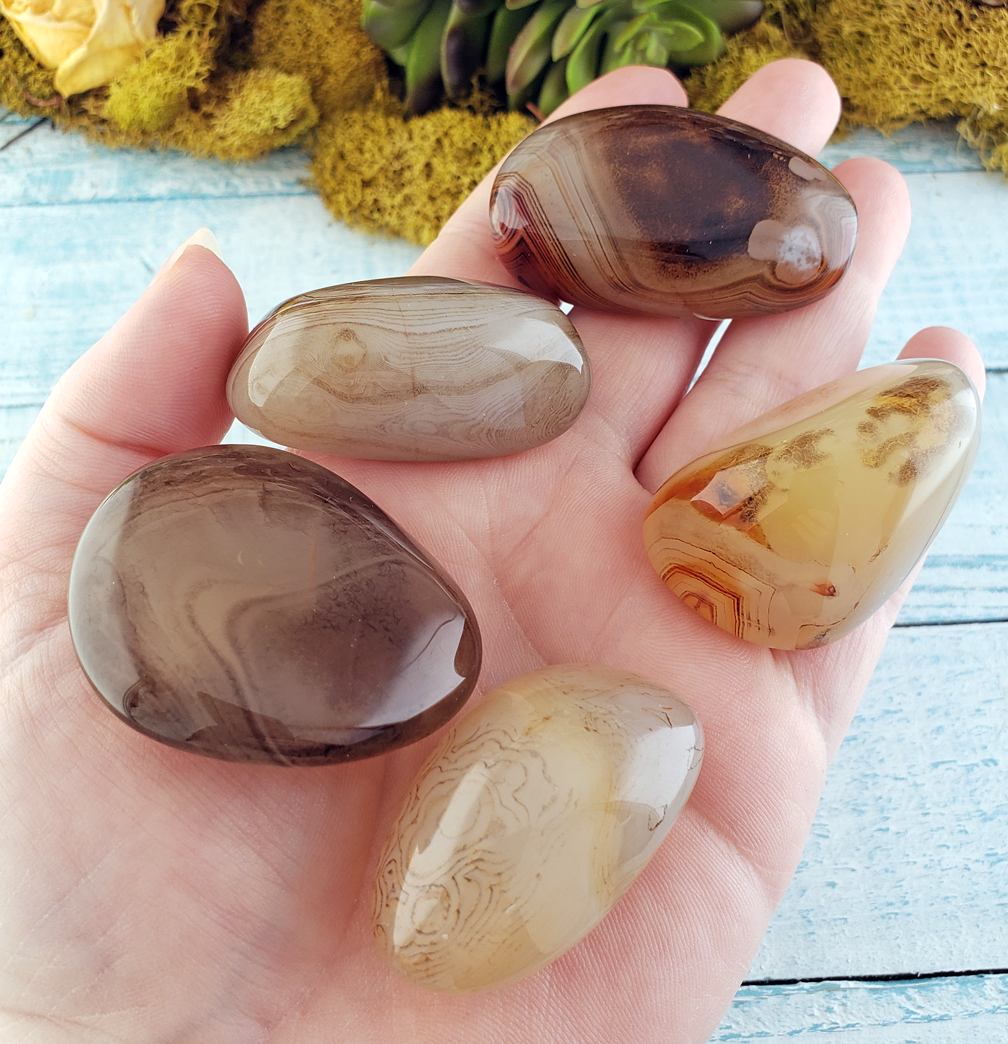Banded Agate Polished Gemstone Meditation Worry Palm Stone - 1.25&quot; - 2&quot;