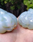 Large Opalite Gemstone Happy Pumpkin Totem Jack-o-Lantern Carving - Showing Dip and Bubble on Righthand Pumpkin