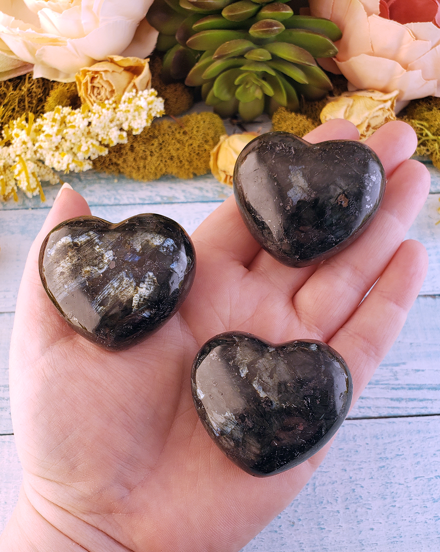 Larvikite Natural Gemstone Puffy Heart Carving - 40 - 45mm