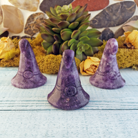 Lepidolite Gemstone Witch's Hat Carving