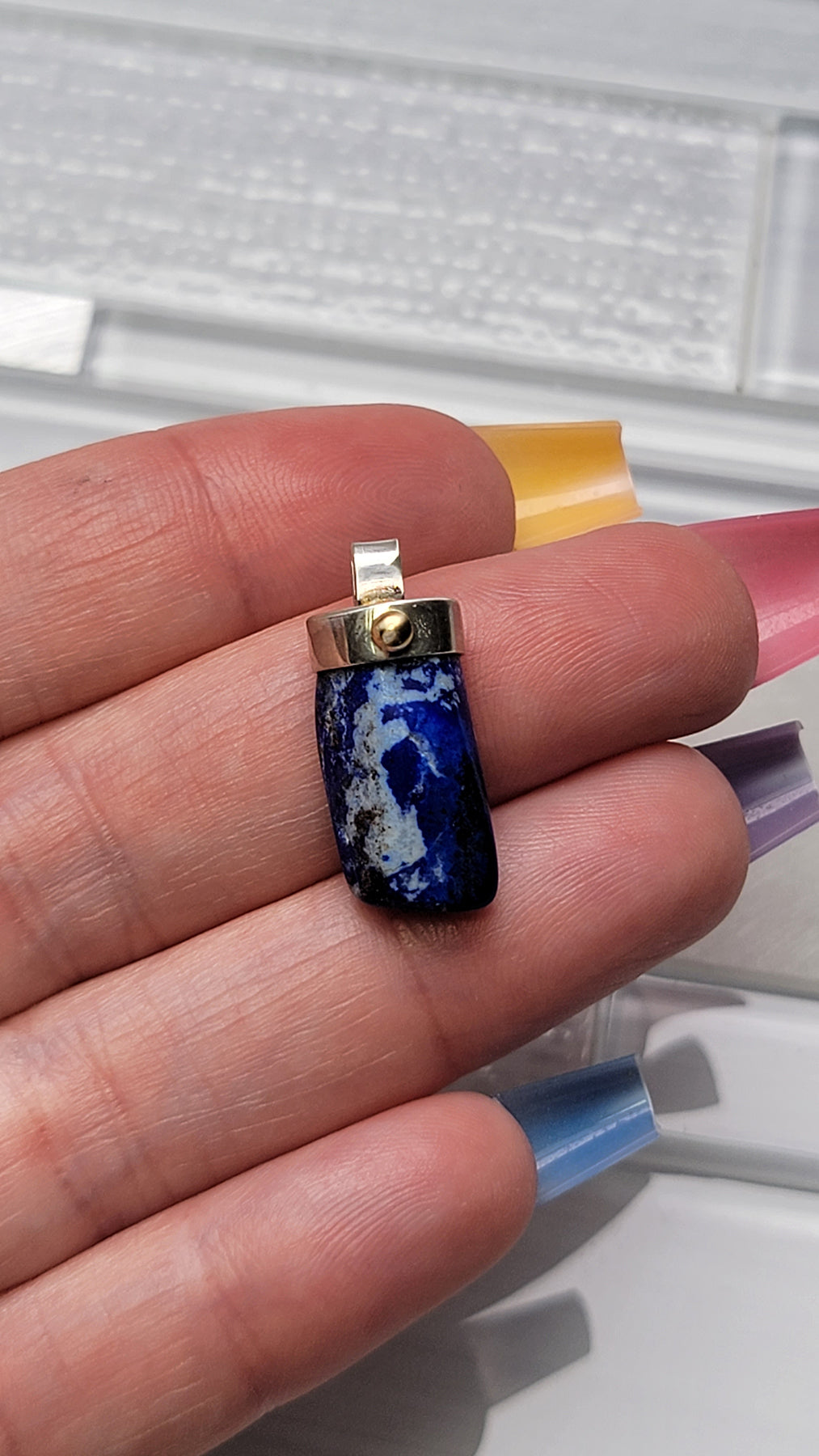 Lapis Lazuli Sterling Silver and 10k Pendant
